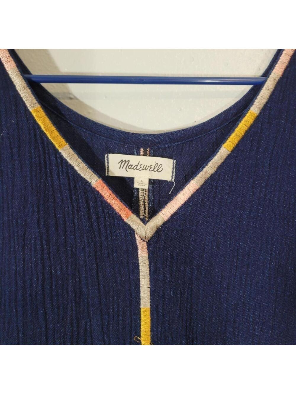 Madewell Isadora Embroidered Navy Cotton Dress V Neck Medium - Picture 4 of 4